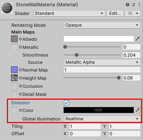 Emission setting in Unity material
