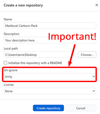 Creating a new GitHub repository for Unity