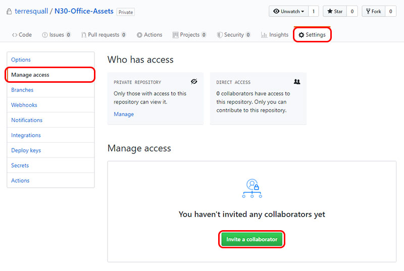 Invite a collaborator on GitHub