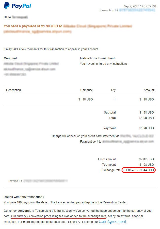 PayPal invoice witih conversion