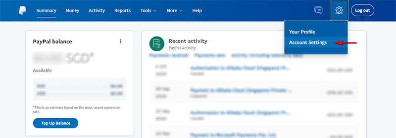 PayPal Account Settings page