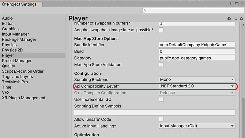 Setting the Api Compatibility Level