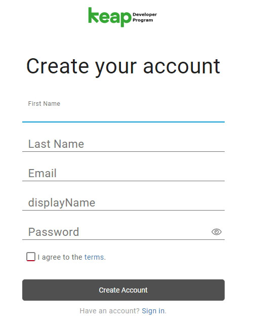 Keap Account Creation Form