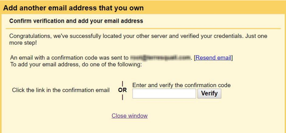 Verification email prompt