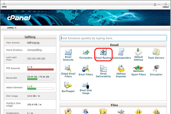 Find the Email Routing icon in cPanel