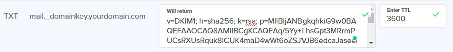 DKIM public key TXT DNS record