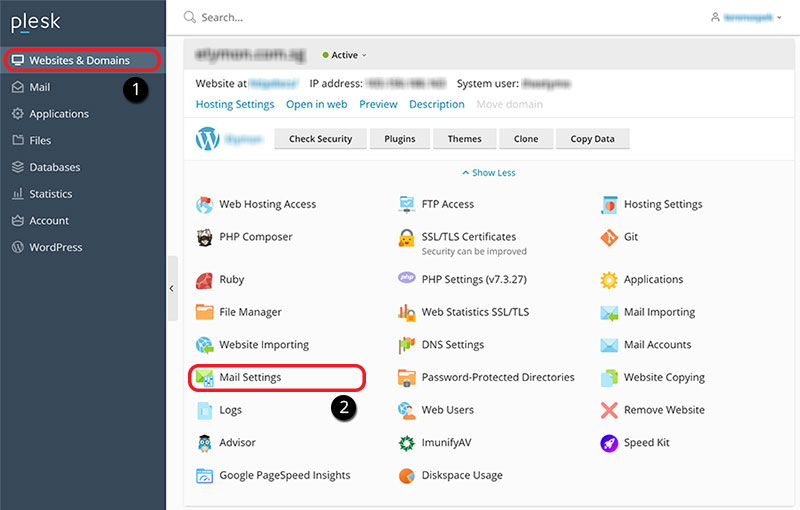 Find your Mail Settings in Plesk