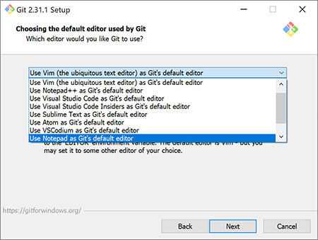 Set the default Git editor