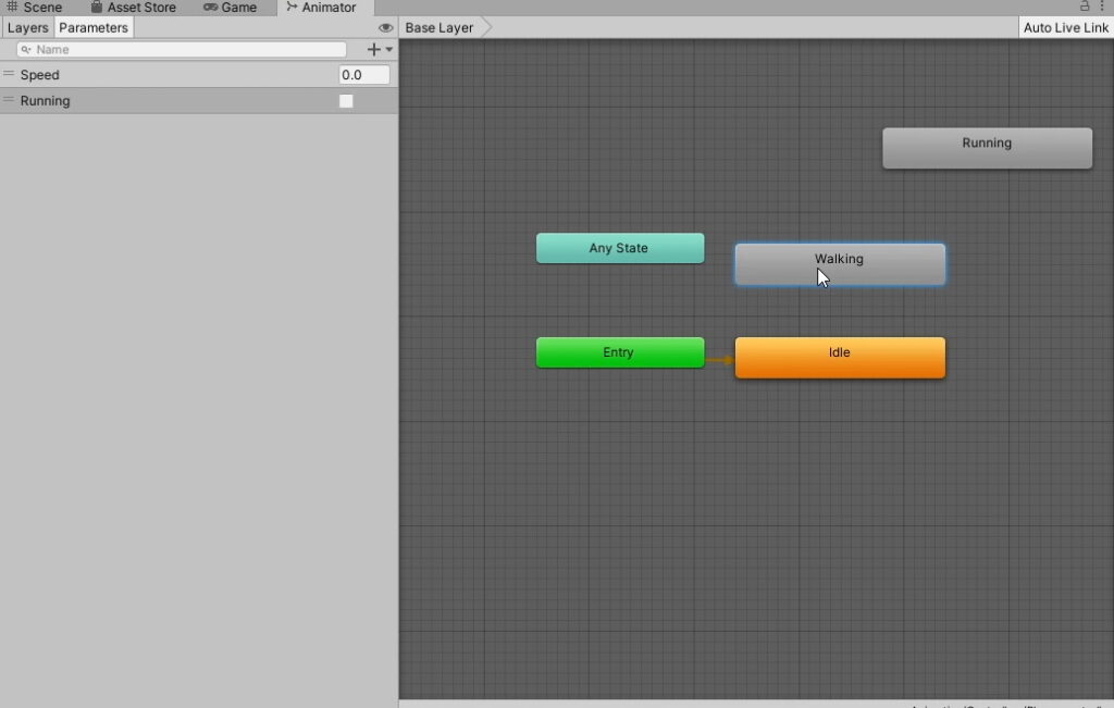 Setting up animation states and parameters