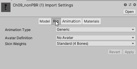 The default Rig configuration of the character