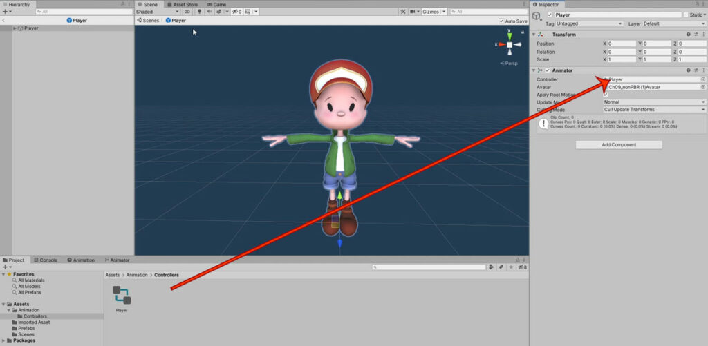 Attaching the Animator Controller to the player