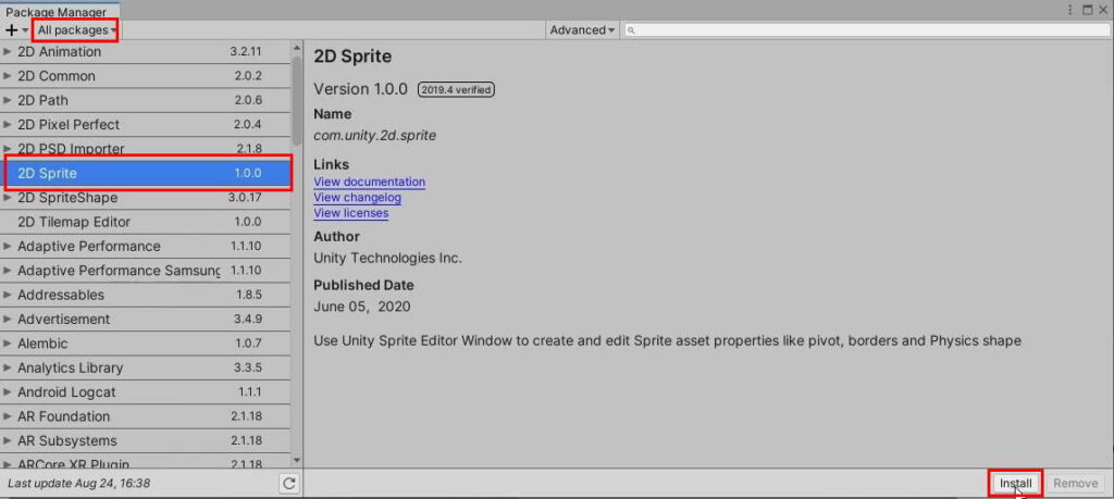 2d sprite package manager