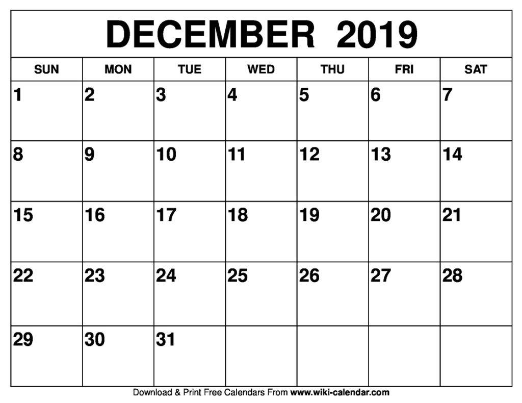 December 2019 Calendar
