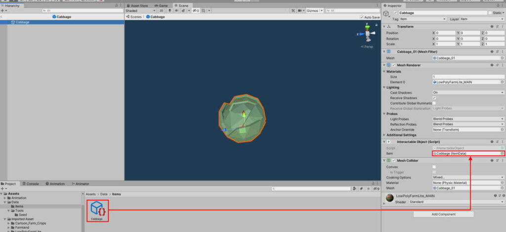 assigning Cabbage ItemData to InteractableObject