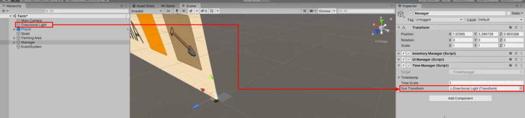 assigning directional light to the sun transform variable