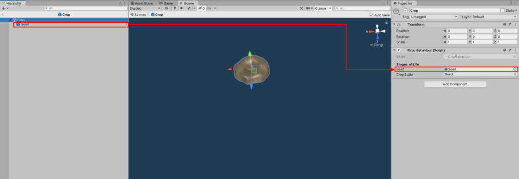 Assigning the seed prefab to the seed field in the Inspector