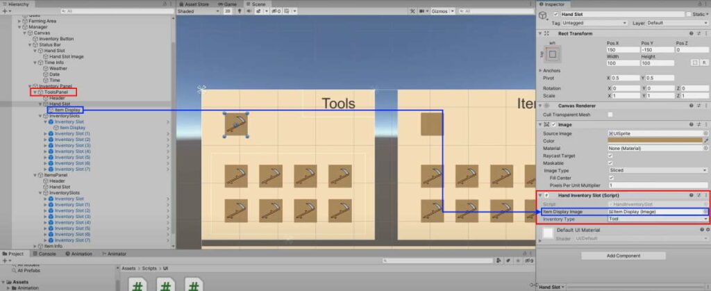 tools panel hand slot