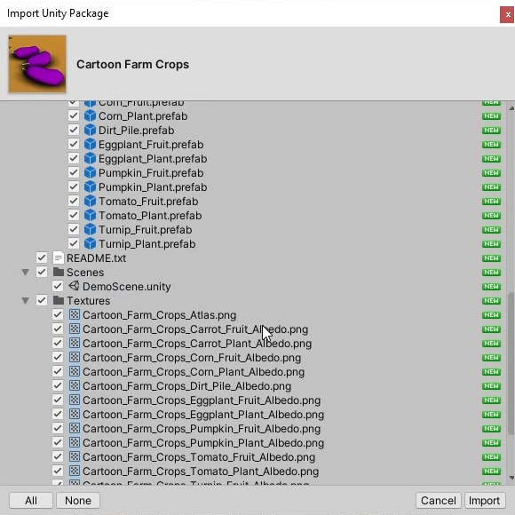 Importing cartoon farm crops