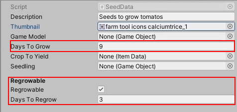 Creating the Tomato Seeds ScriptableObject
