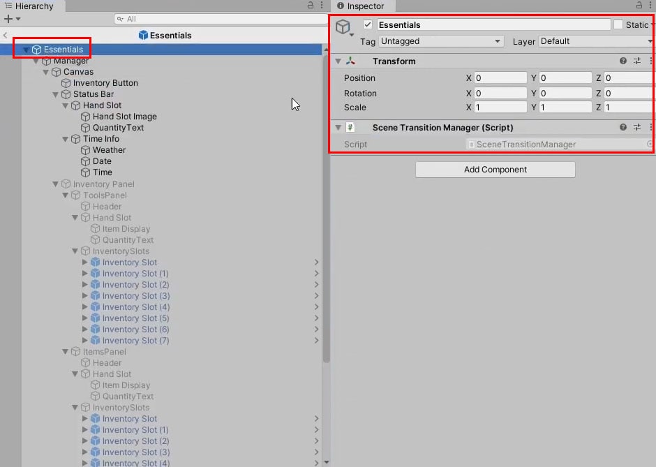 Adding script to Essentials GameObject