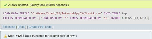 Data truncated warning in MySQL