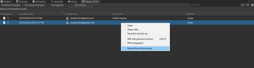 plastic scm revert file revision