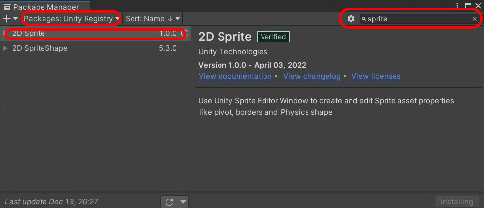 How to find the Sprite Editor in the Package Manager