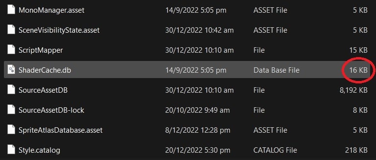 The ShaderCache file is a common culprit.