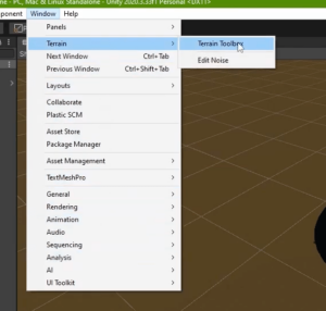 navigate window to terrain toolbox unity engine game programming