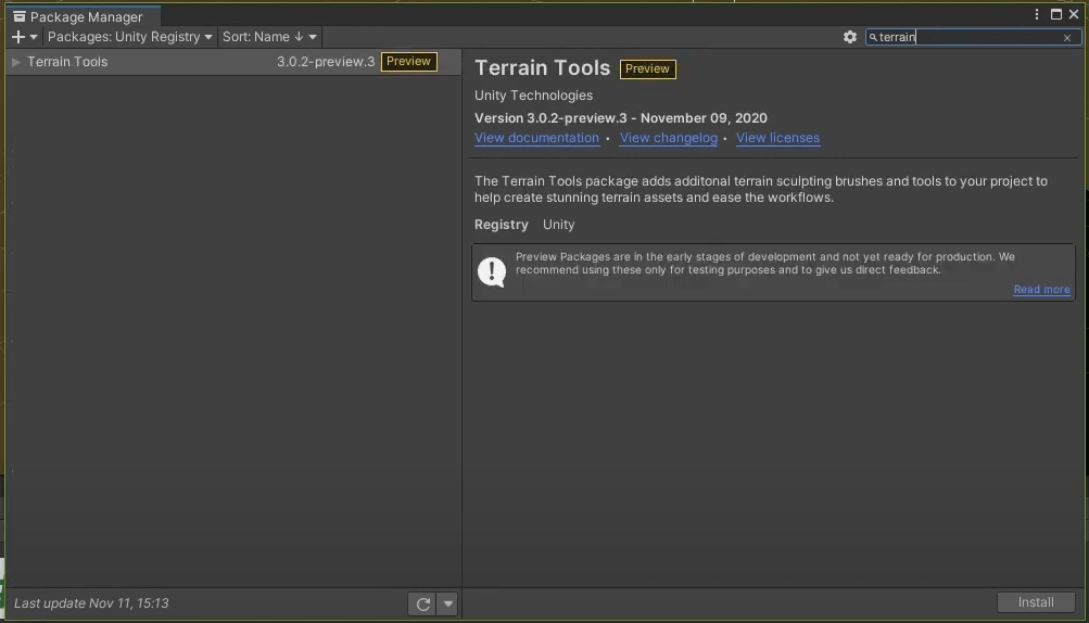 Finding the Terrain Tools package