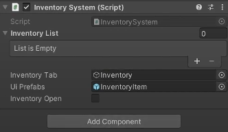 Drag InventoryItem Prefab into Inventory System (Script)
