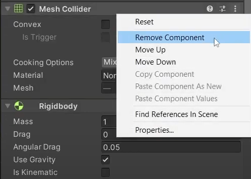 remove the mesh collider that the prefabs are using