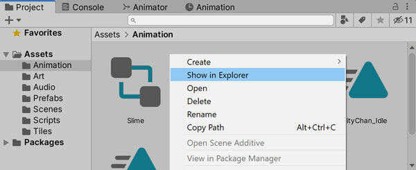 Opening your project folder from Unity