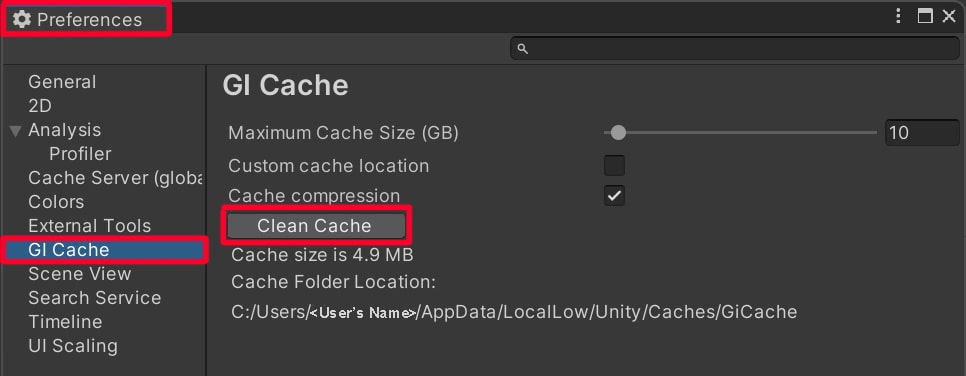 clean cache unity instructional image