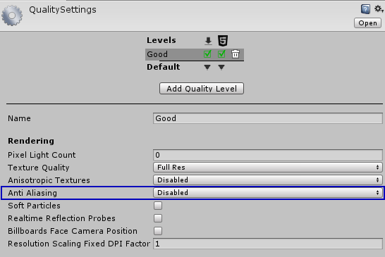 Disabling Anti-aliasing in Unity 2019 and before