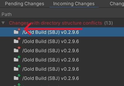 Unity Editor Plastic SCM directory conflict resolved indicator, incoming changes