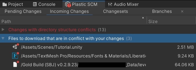 Unity Editor Plastic SCM file merge conflicts, incoming changes
