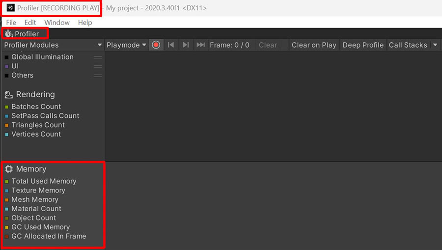 Unity Profiler memory statistics