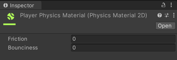 This shows the reader the settings fir the physics material once friction is set to 0
