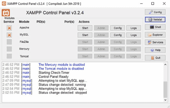 XAMPP's Netstat window