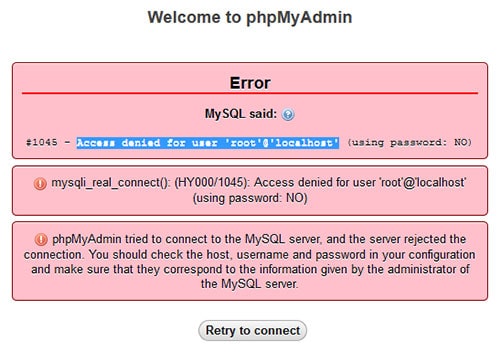 Access denied phpMyAdmin