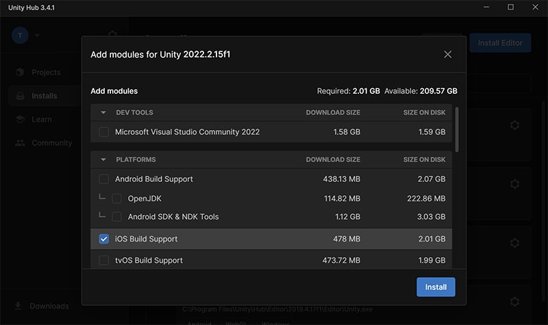 iOS Build Support module for Unity Remote