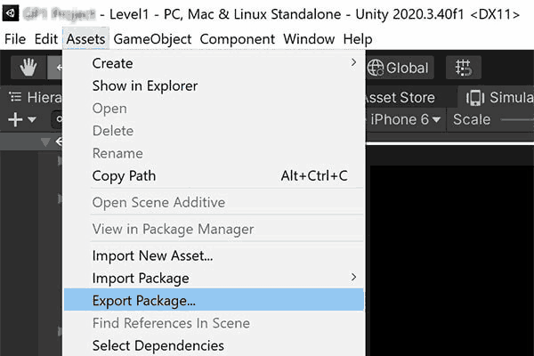 Where to find the Export Package prompt