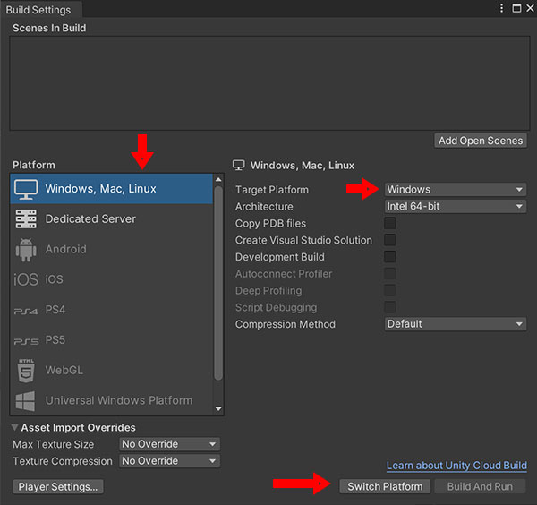 Unity Build Settings - Switch Platform