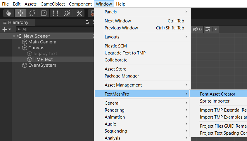 Window > TextMeshPro > Font Asset Creator