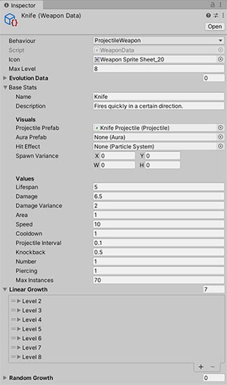 New weapon data setup