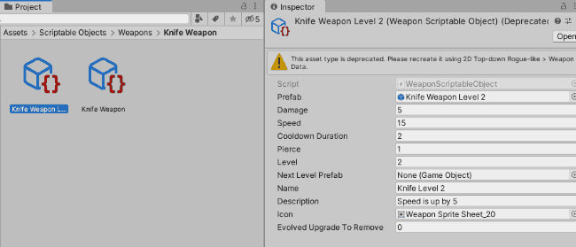 Weapon data spread across multiple files.