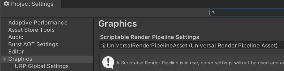 Unity Project Settings Graphics tab