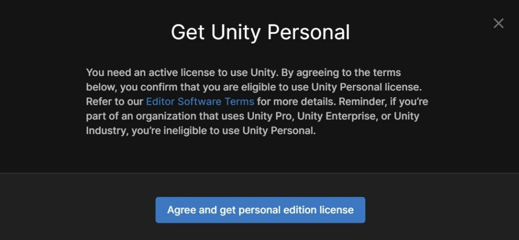 Unity Personal confirmation prompt.