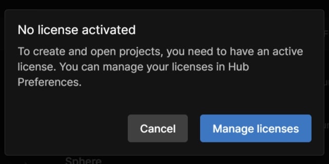 Trying to open or Add a project will prompt you with this message